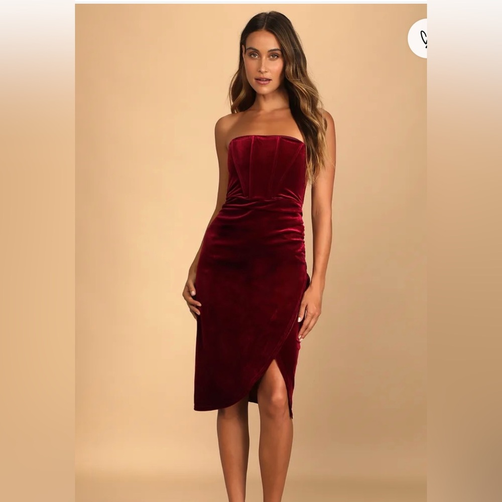 Glamorous Celebrations Wine Red Velvet Strapless Tulip Dress
